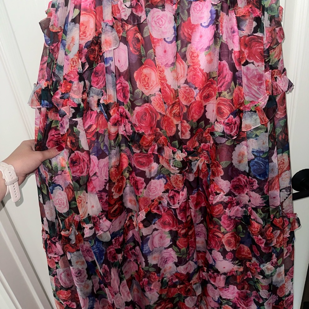 Mac Duggal Floral A-Line Skirt in Pink and Red